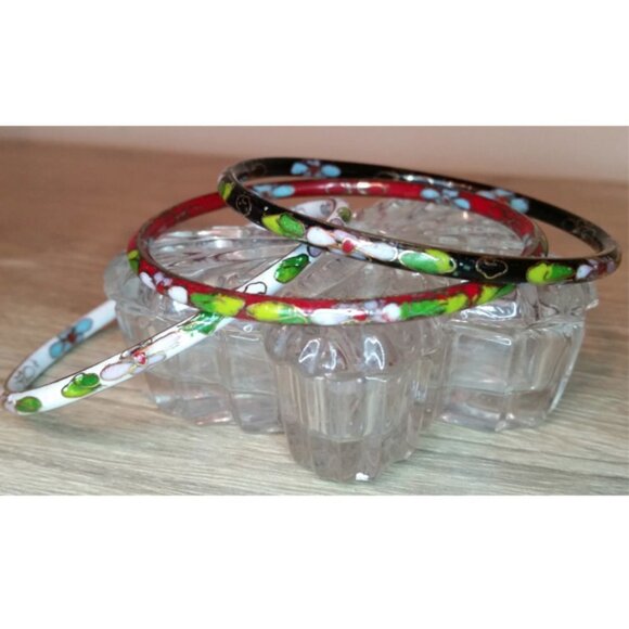 Bundle 3 Vintage Cloisonne Enamel Bangle Bracelets Layering Stackable Boho - Picture 2 of 4